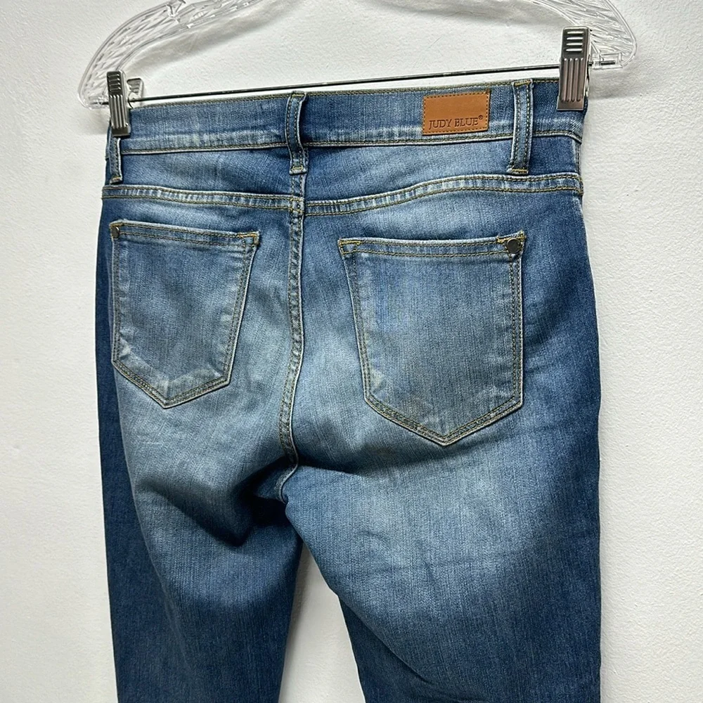 Judy Blue Janette Jeans Distressed Skinny Jean Raw Hem Stretch Blue Size 7 / 28 - Picture 5 of 8